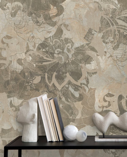 natural custom abstract botanical mural called Abstract Neutral Botanical by Edina Jeremscuk