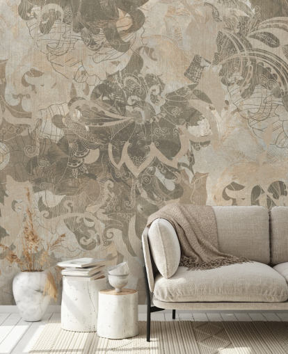 peinture murale botanique abstraite naturelle personnalisée appelée Abstract Neutral Botanical par Edina Jeremscuk