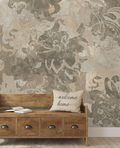 natural custom abstract botanical mural called Abstract Neutral Botanical by Edina Jeremscuk