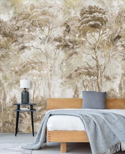 sepia forest mural called Antique Woodland Landscape by Edina Jeremscuk 