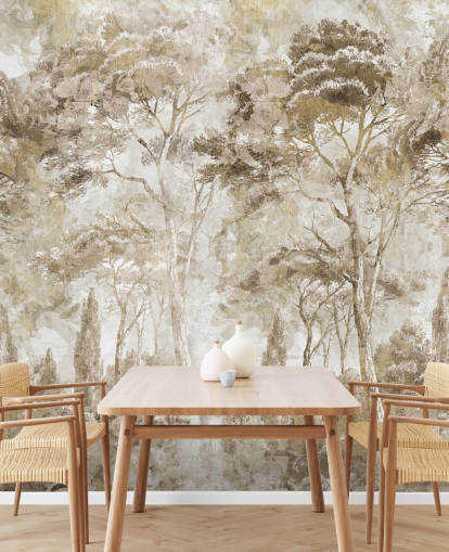 Sepia-Wald-Wandbild mit dem Titel Antique Woodland Landscape von Edina Jeremscuk 