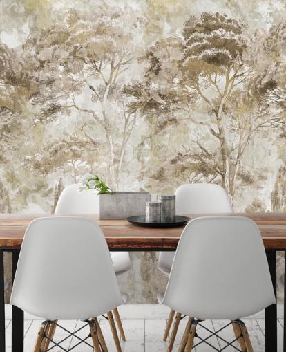 Sepia-Wald-Wandbild mit dem Titel Antique Woodland Landscape von Edina Jeremscuk 