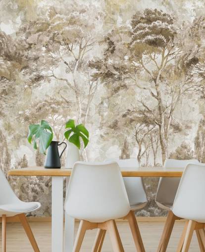 mural de bosque sepia llamado Antique Woodland Landscape de Edina Jeremscuk 