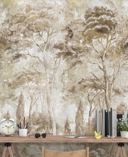 sepia forest mural called Antique Woodland Landscape by Edina Jeremscuk sepia forest mural called Antique Woodland Landscape by Edina Jeremscuk