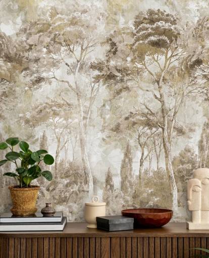 Sepia-Wald-Wandbild mit dem Titel Antique Woodland Landscape von Edina Jeremscuk Sepia-Wald-Wandbild mit dem Titel Antique Woodland Landscape von Edina Jeremscuk