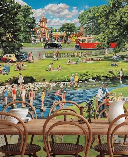 old fashioned summers day out by the river wallpaper