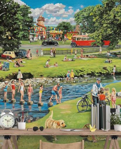 dia de verões à moda antiga pelo rio papel de parede