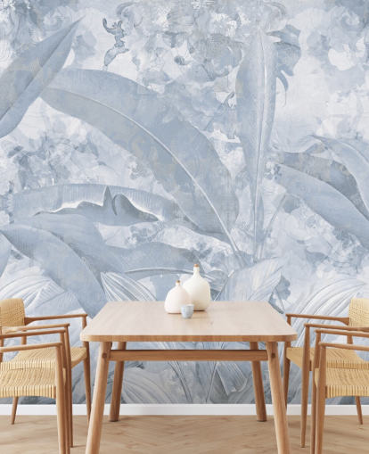 mural de selva azul personalizável chamado Misty Blue Tropical Palm de Edina Jeremscuk