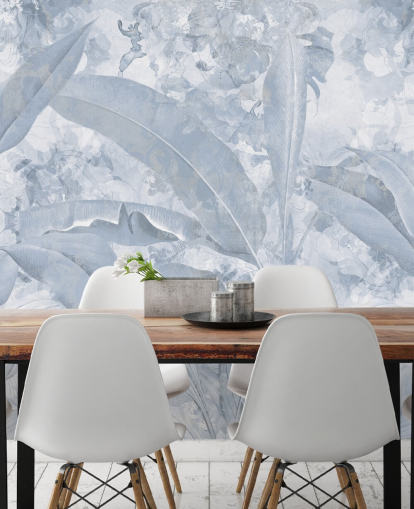 mural azul personalizable de la jungla llamado Misty Blue Tropical Palm de Edina Jeremscuk