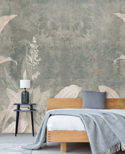 mural neutro de folha de palmeira personalizado chamado Misty Forest Landscape de Edina Jeremscuk