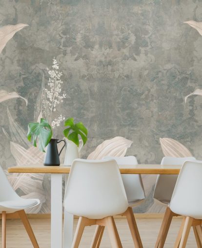 neutral custom palm leaf mural called Misty Forest Landscape by Edina Jeremscuk