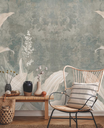 neutralt brugerdefineret palmebladmaleri kaldet Misty Forest Landscape af Edina Jeremscuk