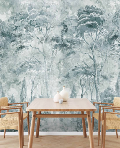 mural florestal personalizado chamado Misty Pine Forest Landscape de Edina Jeremscuk