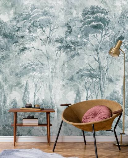 mural florestal personalizado chamado Misty Pine Forest Landscape de Edina Jeremscuk mural florestal personalizado chamado Misty Pine Forest Landscape de Edina Jeremscuk