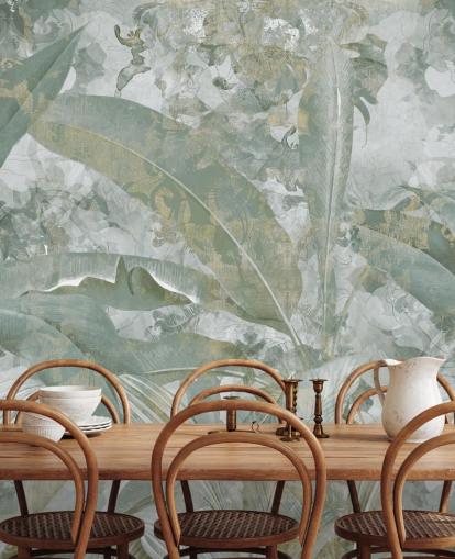 grünes Dschungel-Wandbild namens Sage Green Tropical Botanical von Edina Jeremscuk