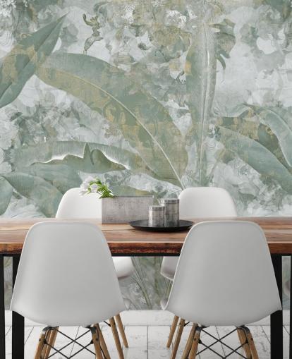 grön djungel väggmålning kallad Sage Green Tropical Botanical av Edina Jeremscuk grön djungel väggmålning kallad Sage Green Tropical Botanical av Edina Jeremscuk