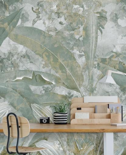 green jungle mural called Sage Green Tropical Botanical by Edina Jeremscuk green jungle mural called Sage Green Tropical Botanical by Edina Jeremscuk