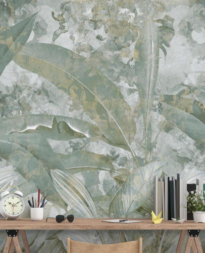 murale verde della giungla chiamato Sage Green Tropical Botanical di Edina Jeremscuk murale verde della giungla chiamato Sage Green Tropical Botanical di Edina Jeremscuk