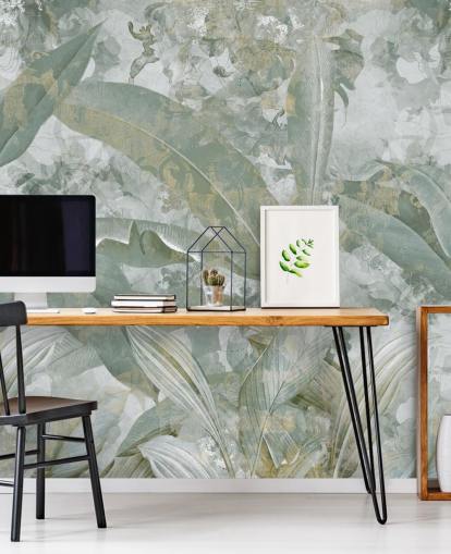 grünes Dschungel-Wandbild namens Sage Green Tropical Botanical von Edina Jeremscuk