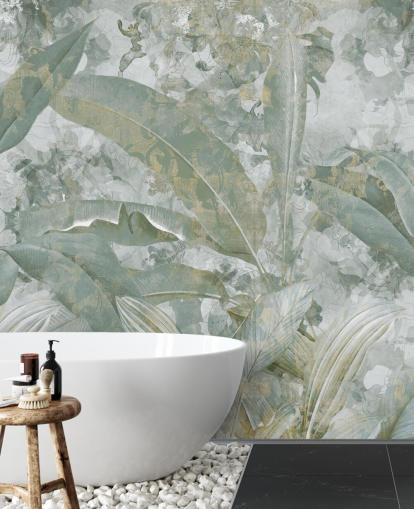 grünes Dschungel-Wandbild namens Sage Green Tropical Botanical von Edina Jeremscuk