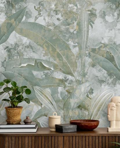 grønn jungel veggmaleri kalt Sage Green Tropical Botanical av Edina Jeremscuk grønn jungel veggmaleri kalt Sage Green Tropical Botanical av Edina Jeremscuk