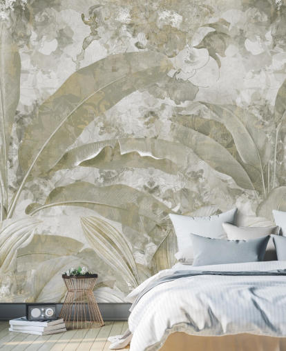 mural de jungla verde personalizable llamado Sage Green Tropical Leaves de Edina Jeremscuk