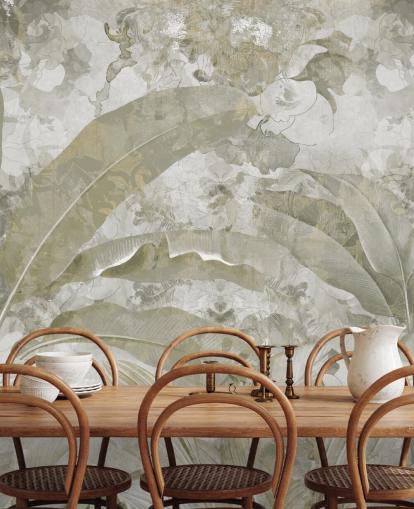 mural de jungla verde personalizable llamado Sage Green Tropical Leaves de Edina Jeremscuk