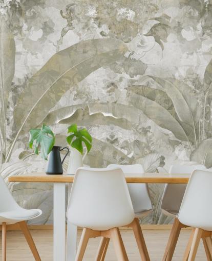 mural de selva verde personalizável chamado Sage Green Tropical Leaves de Edina Jeremscuk