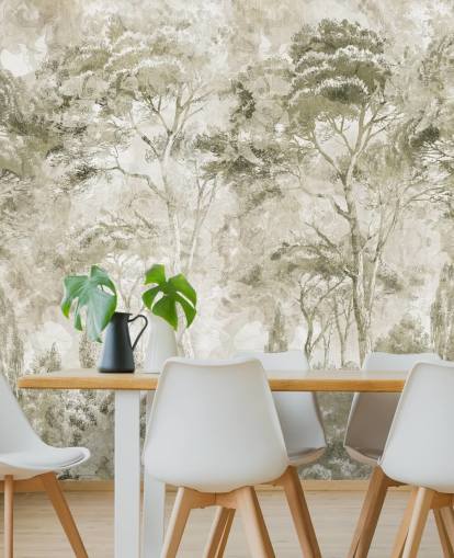 mural de bosque personalizable en sepia llamado Sepia Pine Forest Landscape de Edina Jeremscuk