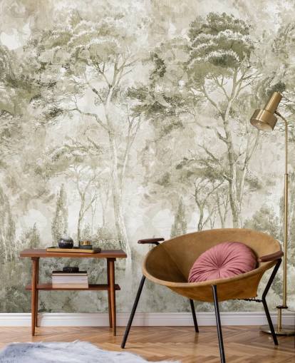 murale forestale personalizzabile color seppia chiamato Sepia Pine Forest Landscape di Edina Jeremscuk
