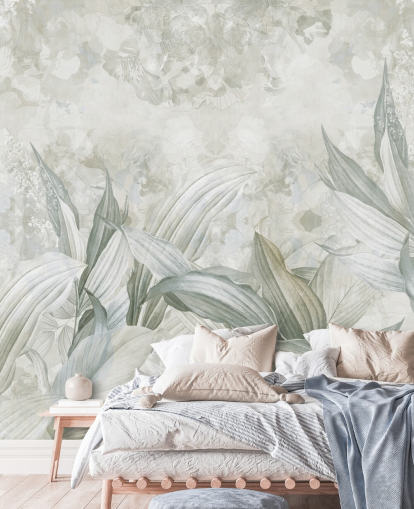 mural personalizado de hojas de palma llamado Soft Neutral Botanical de Edina Jeremscuk para pasillos y comedores mural personalizado de hojas de palma llamado Soft Neutral Botanical de Edina Jeremscuk para pasillos y comedores