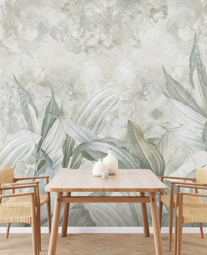 brugerdefineret palmebladmaleri kaldet Soft Neutral Botanical af Edina Jeremscuk til gange og spisestuer