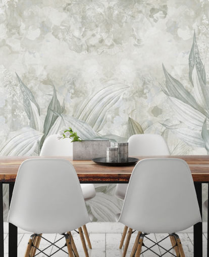 brugerdefineret palmebladmaleri kaldet Soft Neutral Botanical af Edina Jeremscuk til gange og spisestuer brugerdefineret palmebladmaleri kaldet Soft Neutral Botanical af Edina Jeremscuk til gange og spisestuer