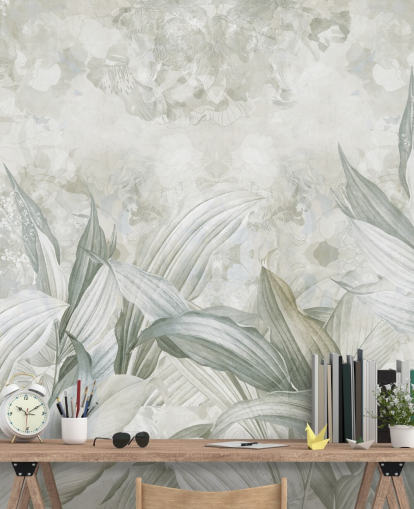 peinture murale personnalisée en feuille de palmier appelée Soft Neutral Botanical par Edina Jeremscuk pour les couloirs et les salles à manger peinture murale personnalisée en feuille de palmier appelée Soft Neutral Botanical par Edina Jeremscuk pour les couloirs et les salles à manger