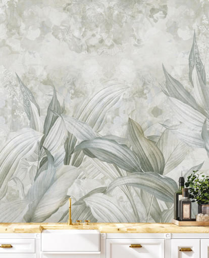 brugerdefineret palmebladmaleri kaldet Soft Neutral Botanical af Edina Jeremscuk til gange og spisestuer