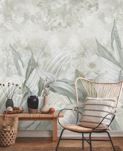 brugerdefineret palmebladmaleri kaldet Soft Neutral Botanical af Edina Jeremscuk til gange og spisestuer brugerdefineret palmebladmaleri kaldet Soft Neutral Botanical af Edina Jeremscuk til gange og spisestuer