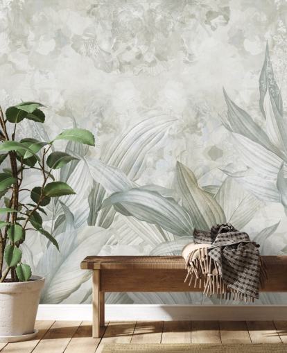 murale personalizzato con foglie di palma chiamato Soft Neutral Botanical di Edina Jeremscuk per corridoi e sale da pranzo murale personalizzato con foglie di palma chiamato Soft Neutral Botanical di Edina Jeremscuk per corridoi e sale da pranzo