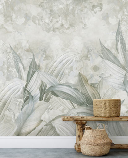peinture murale personnalisée en feuille de palmier appelée Soft Neutral Botanical par Edina Jeremscuk pour les couloirs et les salles à manger peinture murale personnalisée en feuille de palmier appelée Soft Neutral Botanical par Edina Jeremscuk pour les couloirs et les salles à manger