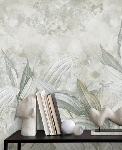 brugerdefineret palmebladmaleri kaldet Soft Neutral Botanical af Edina Jeremscuk til gange og spisestuer brugerdefineret palmebladmaleri kaldet Soft Neutral Botanical af Edina Jeremscuk til gange og spisestuer