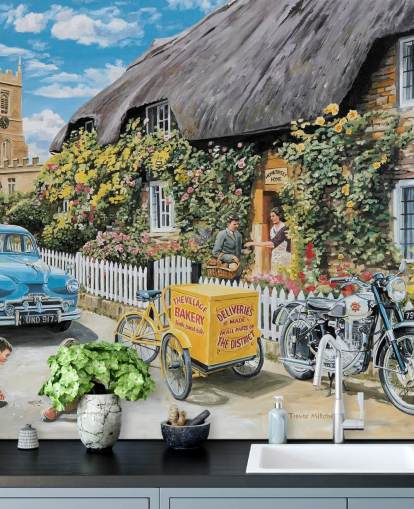 village thatched bakery wallpaper