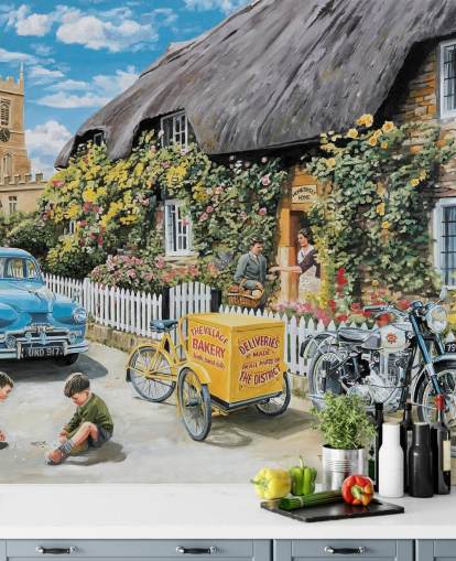 Dorf strohgedeckte Bäckerei Tapete