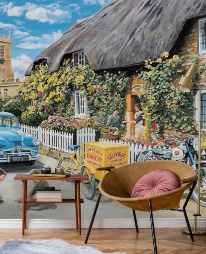 village thatched bakery wallpaper