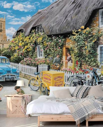 village thatched bakery wallpaper