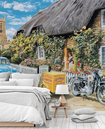 village thatched bakery wallpaper