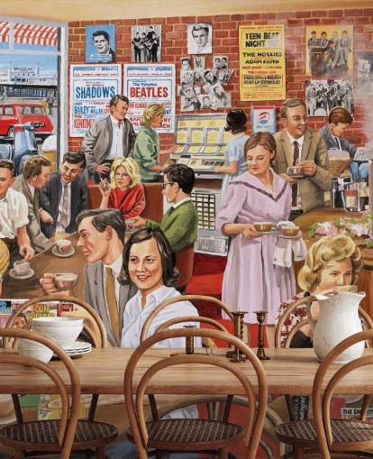 ouderwets café-interieur in Brighton behang