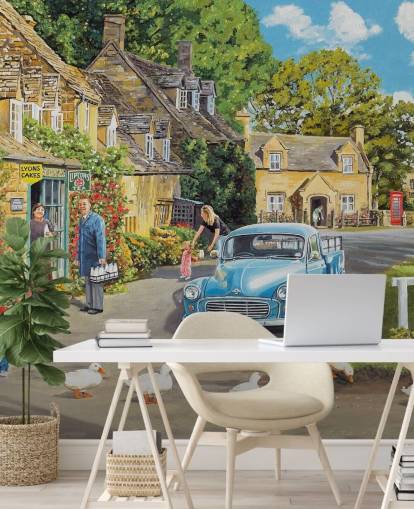 village by a brook wallpaper