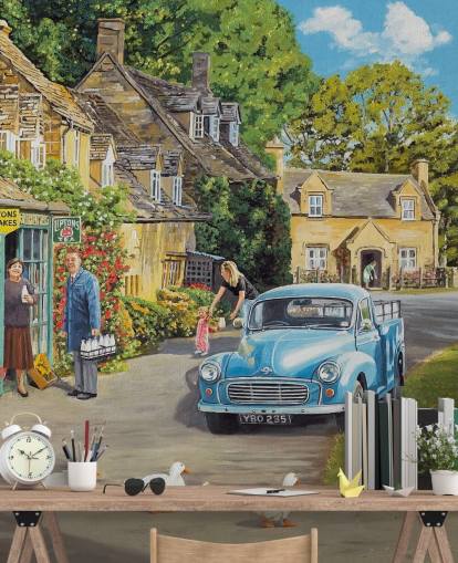 village by a brook wallpaper