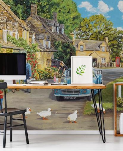 village by a brook wallpaper