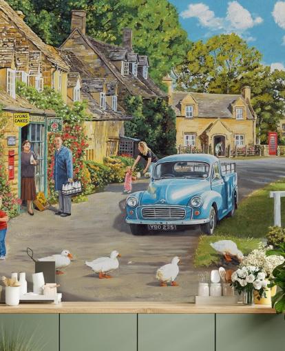 vila por um riacho papel de parede