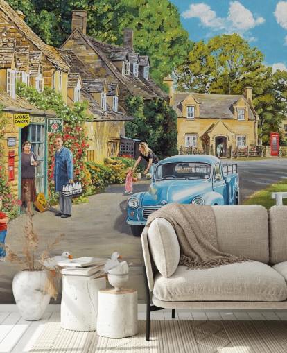 village by a brook wallpaper